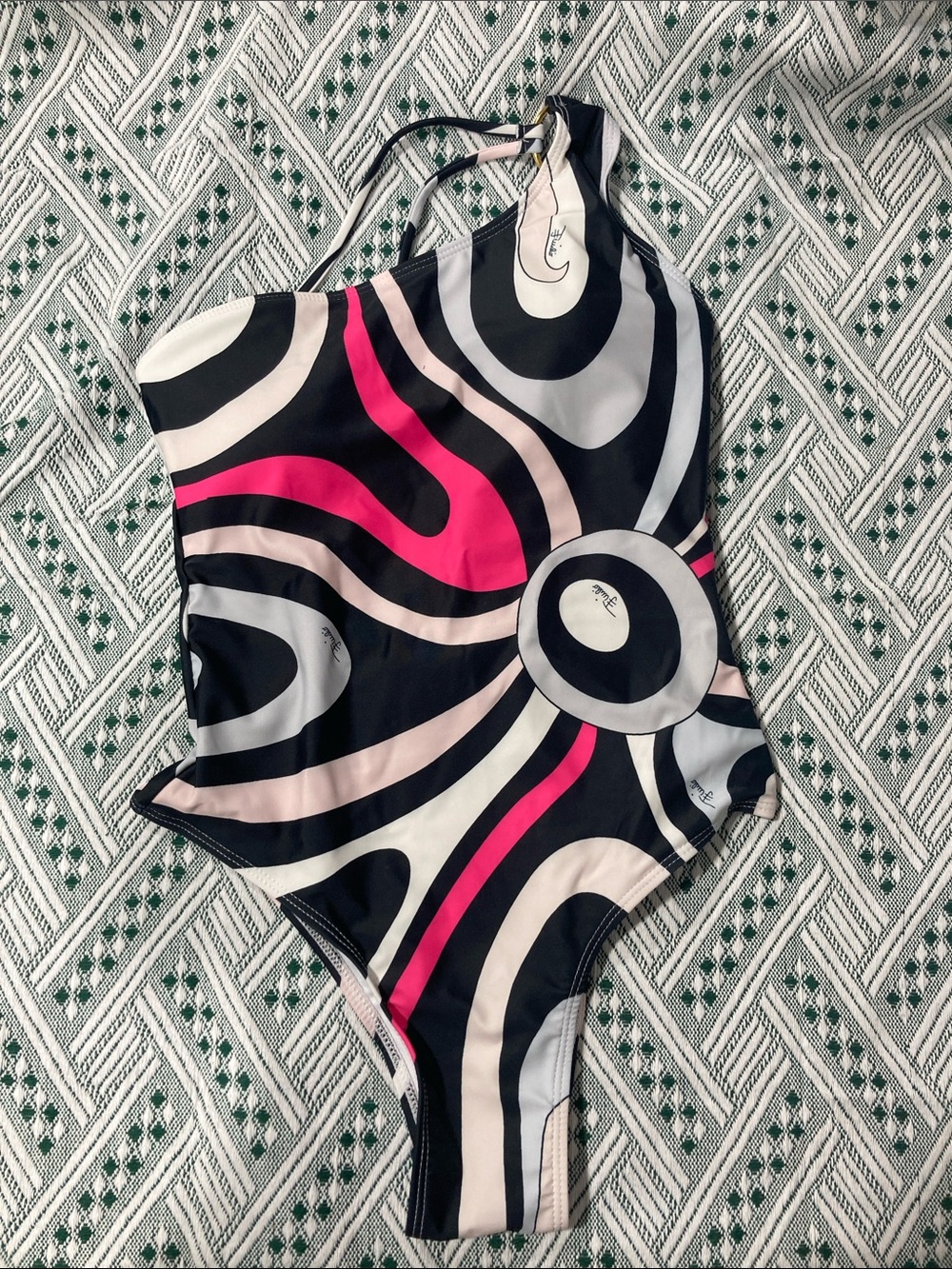 Emilio Pucci Black Pink Cream Graphic One-Piece Swimsuit